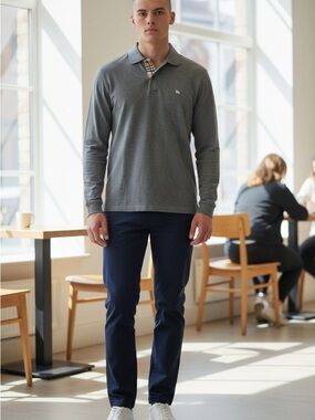 Burberry London Authentic Men’s Size Small Gray Long Sleeve Polo Shirt!